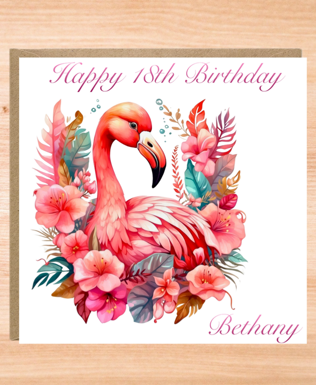 Personalised Extra Large Flamingo Birthday Card - 8x8