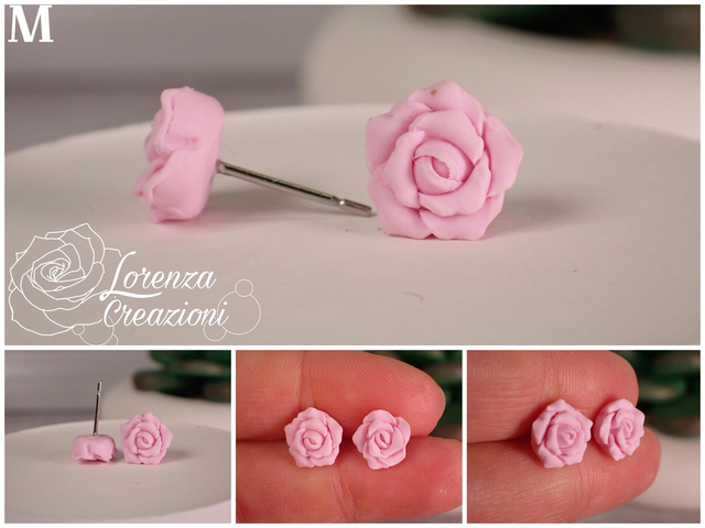 Orecchini a lobo rose rosa pastello