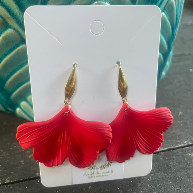 Boucle d’oreille Ginko rouge
