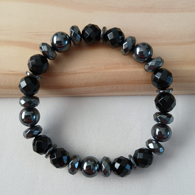 Heren armband Onyx &amp; Hematiet – elastisch, polsomtrek 19 cm (2.072)