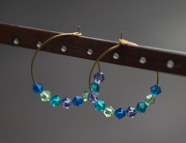 Créoles cristal turquoise violet vert