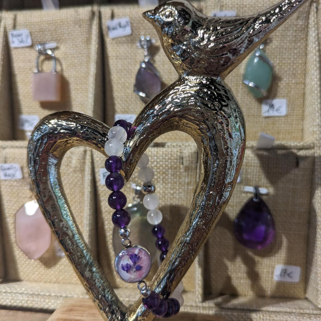 Bracelet Améthyste 💜, quartz rose 🩷 et fleurs séchées 🌸