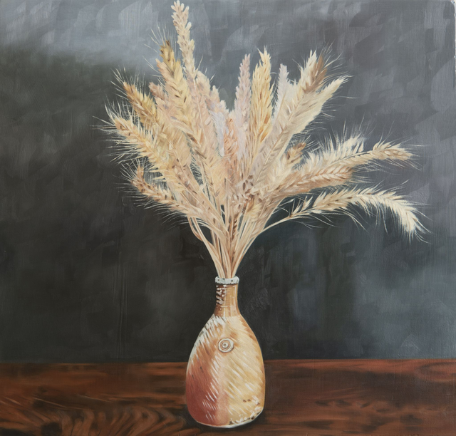 Original Oil Painting - Bottle with Dried grasses