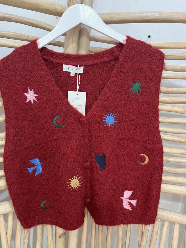 Gilet met ster en maan Burgundy one size