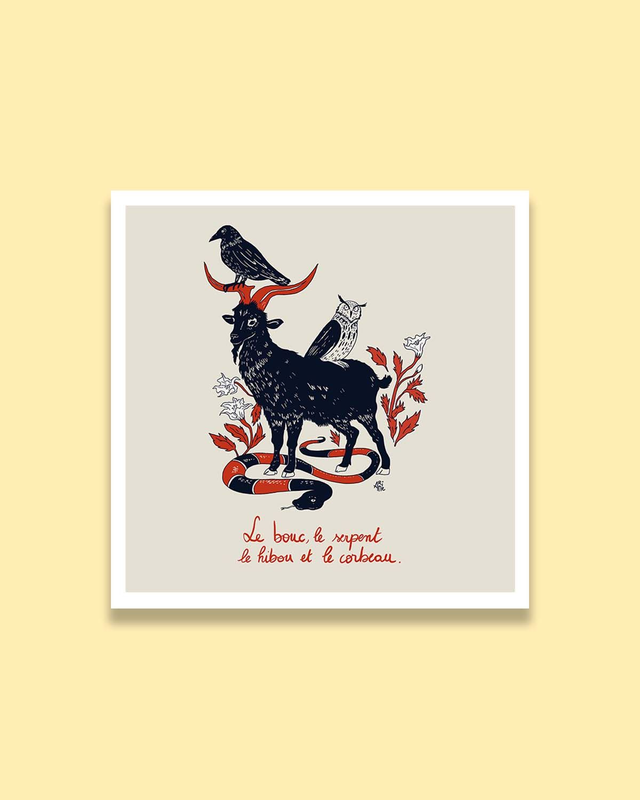 Sorcière: "les animaux de la sorcière" impression d'art en 10x10 cm