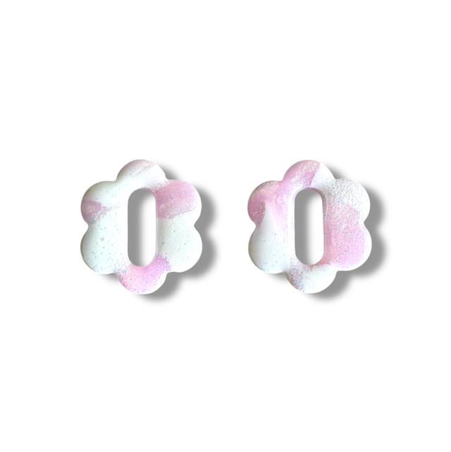 Pampilles mini Betty rose nacré et blanc pailleté