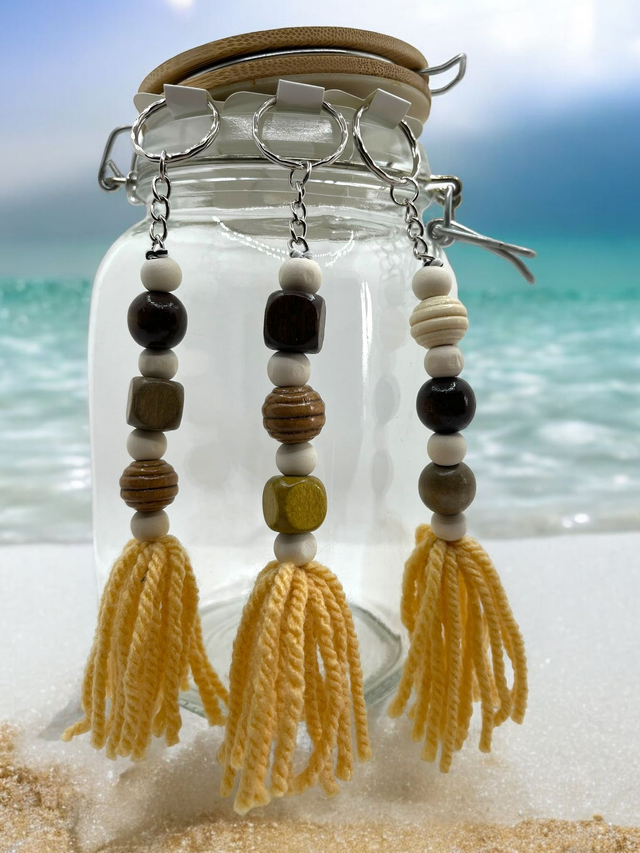 Straight Wooden beaded Keyring