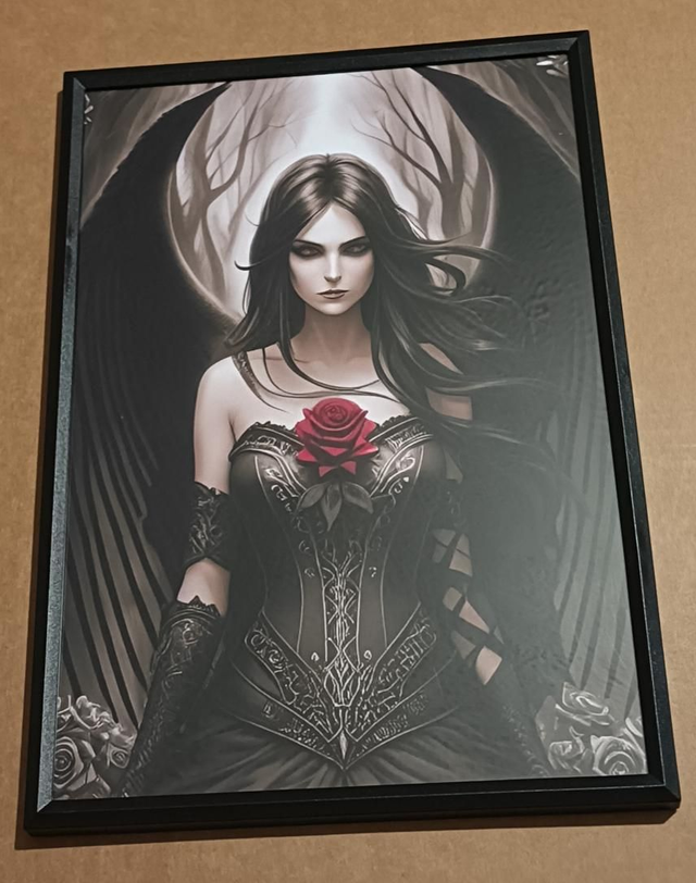 Custom A4 Gothic Angel with Red Rose Picture.