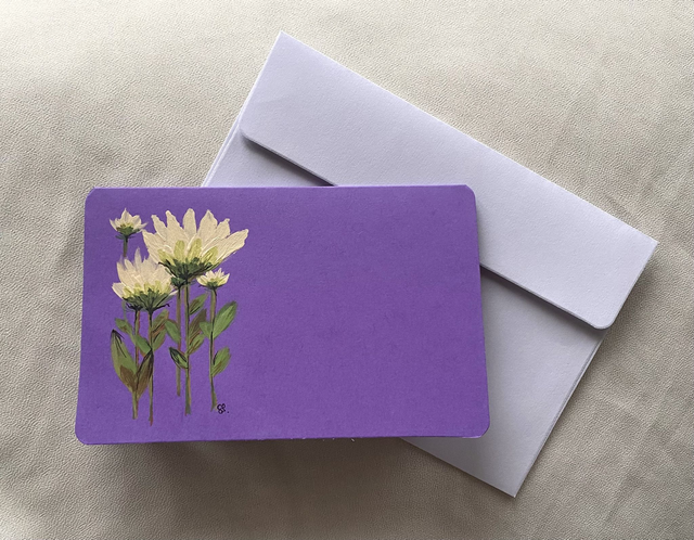 Doppelkarte abgerundet - Blumengruss auf violett