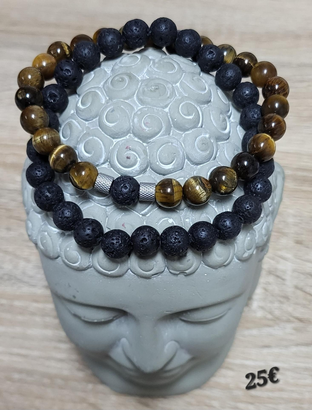 Bracelet duo oeil du tigre/pierre de lave 