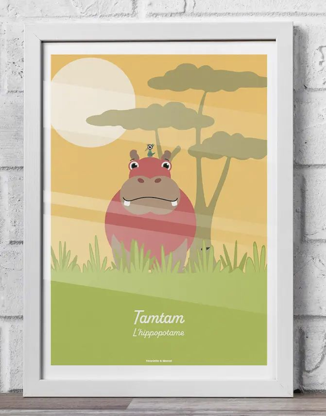 27 - Affiche enfant hippopotame décor