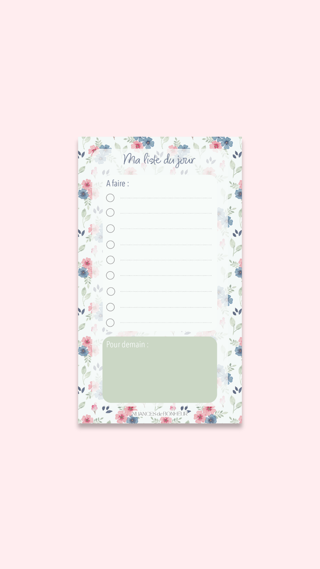 Bloc-notes “Ma liste du jour” – Illustré à l’aquarelle