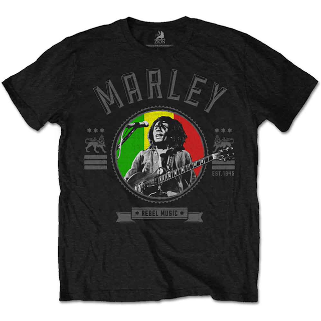 BOB MARLEY UNISEX T-SHIRT: REBEL MUSIC SEAL