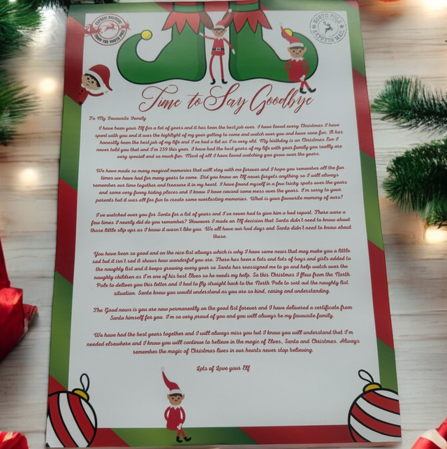 POM Elf time to say goodbye letter