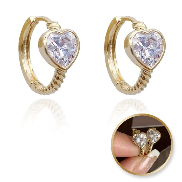 Boucles d’oreilles cœur en acier inoxydable plaqué or 14 K avec pierre scintillante