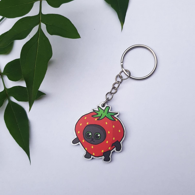 Strawberry Cat Acrylic Keyring 