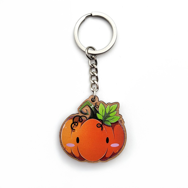 Porte-clés citrouille en bois