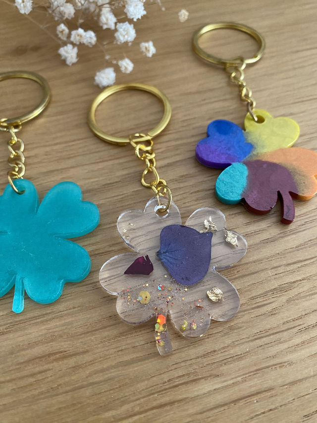Porte clé trèfle - hortensia
