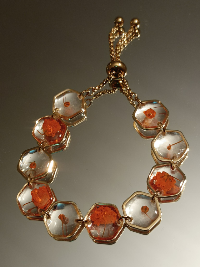 Bracelets Hexagones Fleurs Oranges