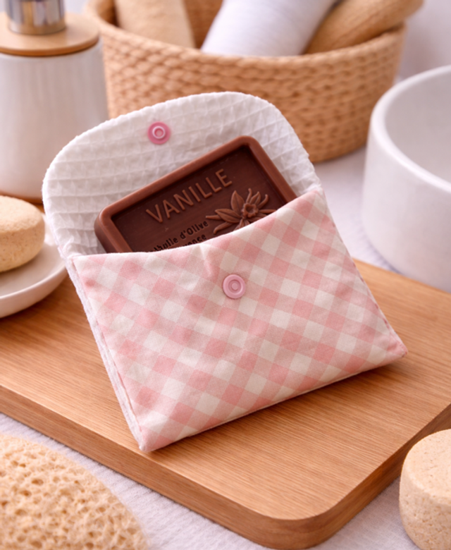 Pochette à savon en nid d’abeille modèle « Vichy doll » 