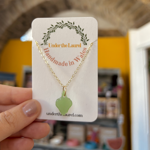 Green Sea Glass Necklace Gold Plated Chain