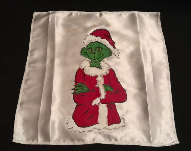 Christmas Grinch DISNEY CHARACTER Custom Decorated &amp; Designed On A White Silk Napkin PRE-ORDER