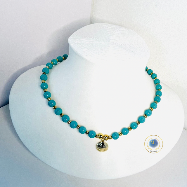 Handgemaakte Turquoise Ketting met Kralen & Schelpbedel