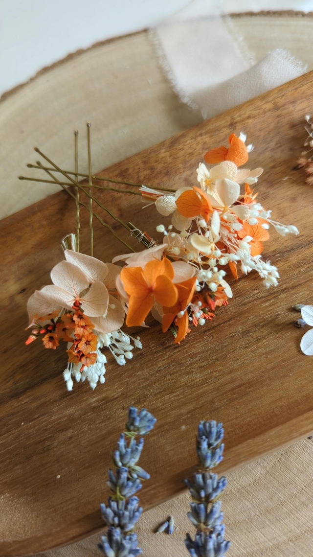 Epingles à cheveux fleurs orange, pêche et blanc - Mango Kiss