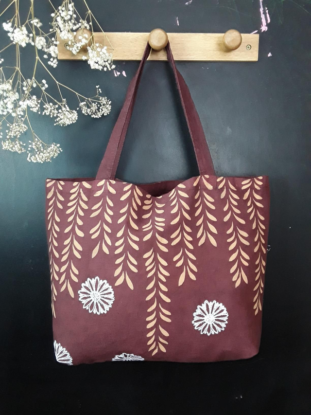 Cabas en lin pourpre LIERRE  et PÂQUERETTES 