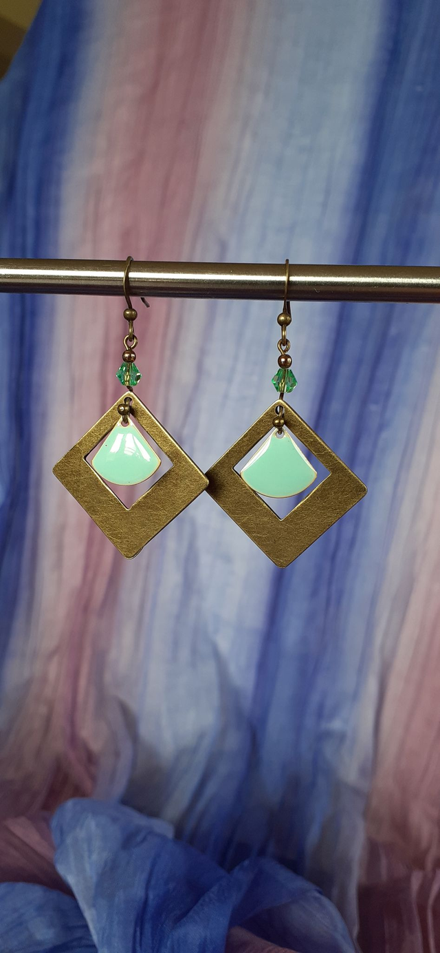 Diamond Boucles d'oreilles bronze, forme losange, email bleu dragée(coloris au choix)