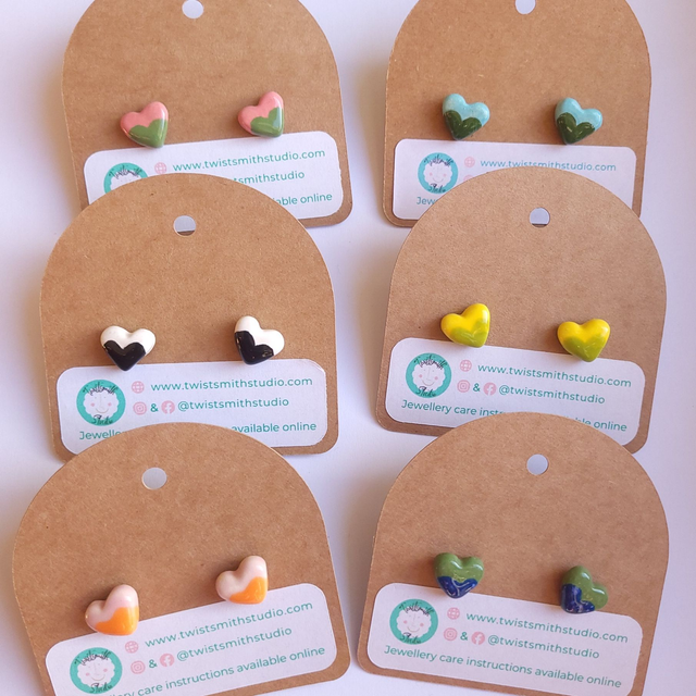 Duo Heart Stud Earrings - 6 Colourways Available