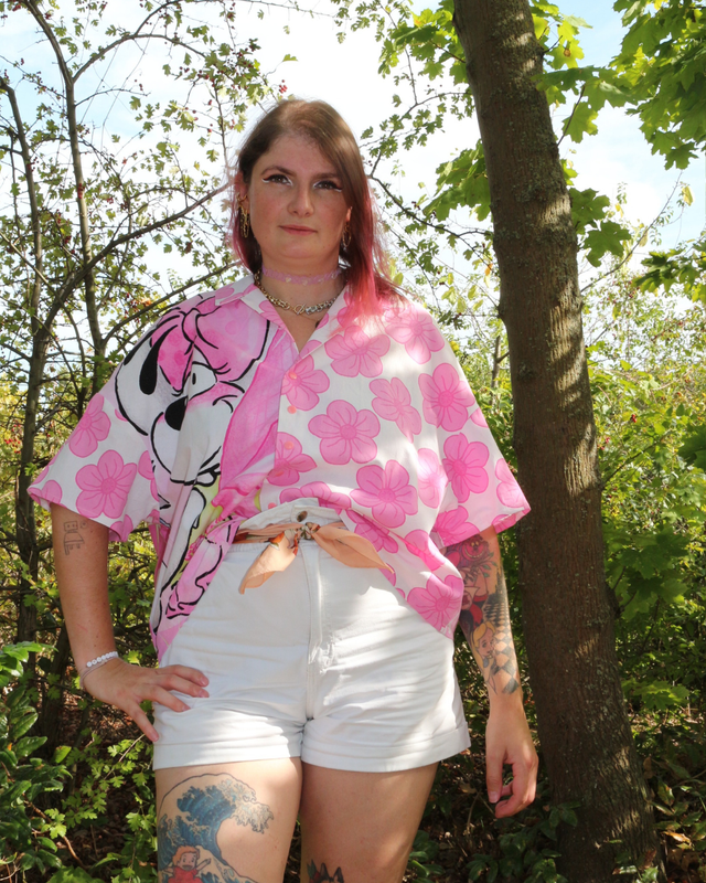 🐭🌸 Chemise Diddl & Fleurs – Pièce unique 🌸🐭Taille42