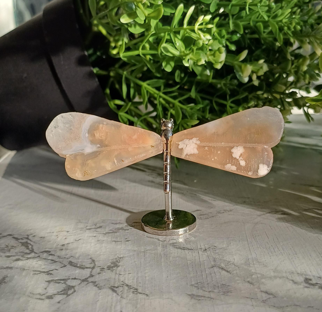 Flower Agate Dragonfly on Stand