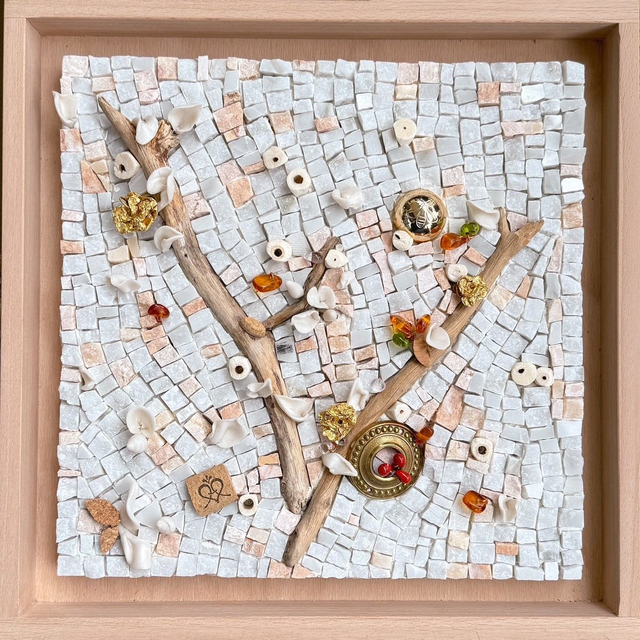 Tableau HEURES DORÉES, mosaïque de marbre