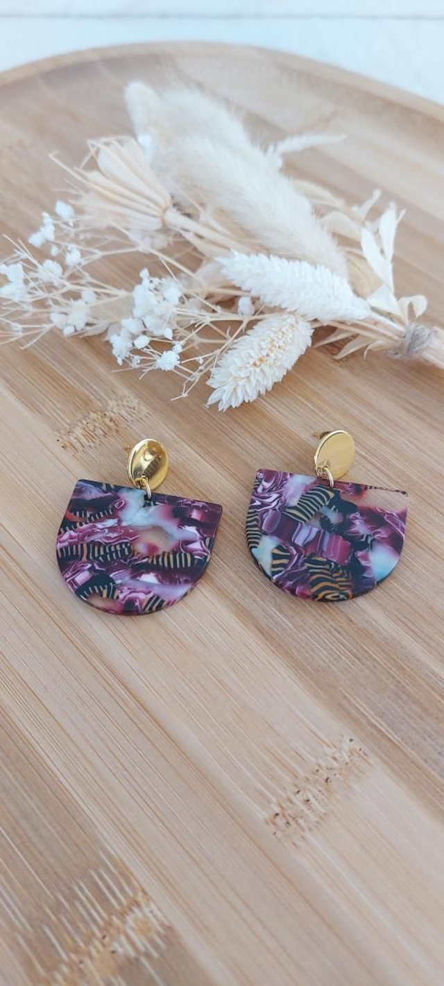 Boucles d'oreilles Gloria (rose blanc marron)