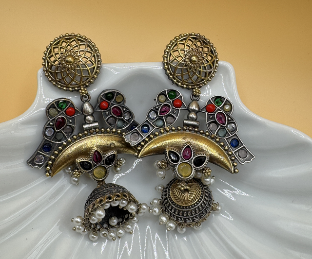 Dual tone oxidised ear rings 