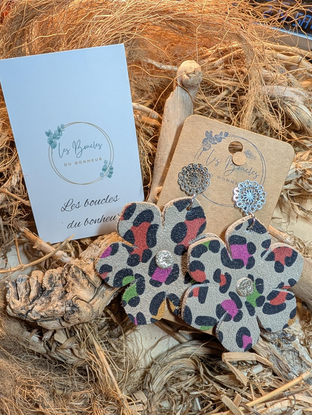 Boucles d'oreilles Ginette léopard multicolore gi035