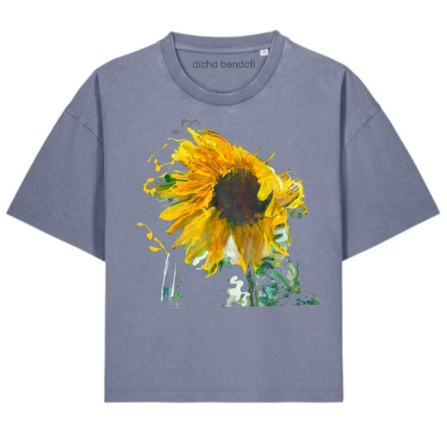 Tee-shirt Tournesol Boxy Vintage bleu gris