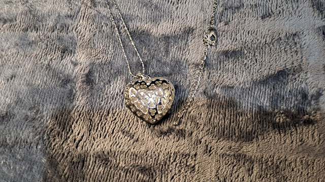 Silver Coloured Filigree Heart Pendant Necklace With Rainbow Back