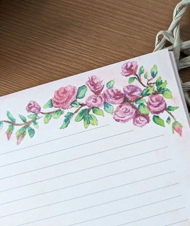Papier à lettres gothique aux roses – Set artisanal fantasy