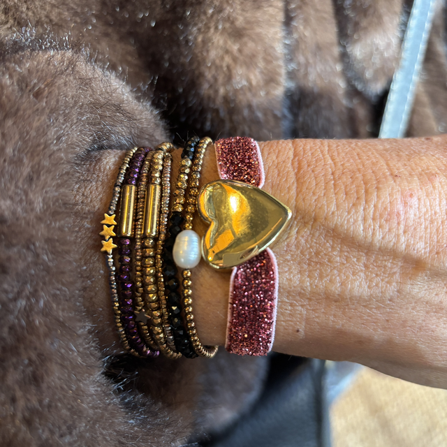 Bracelet Cœur Scintillant ruban rose