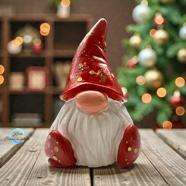 "Wichtel“, rot/weiß/Gold Glitzer, Dekofigur 