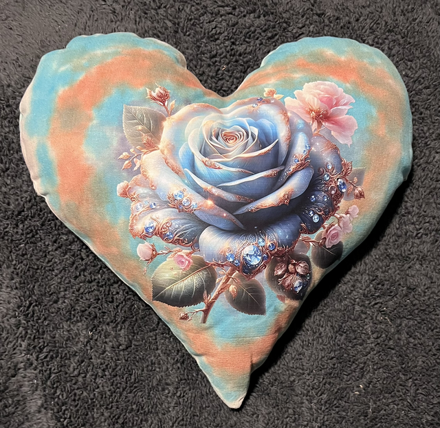 Hand tie dye cushion with large blue rose