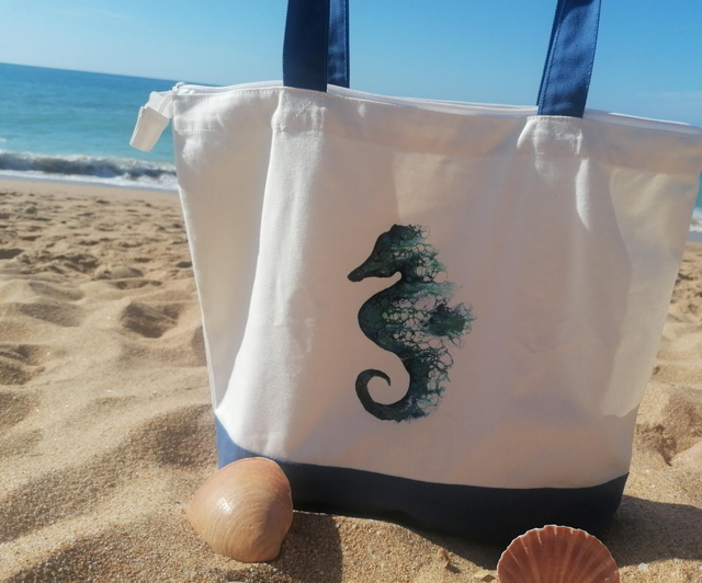 Acrylic swipe Seahorse tote bag