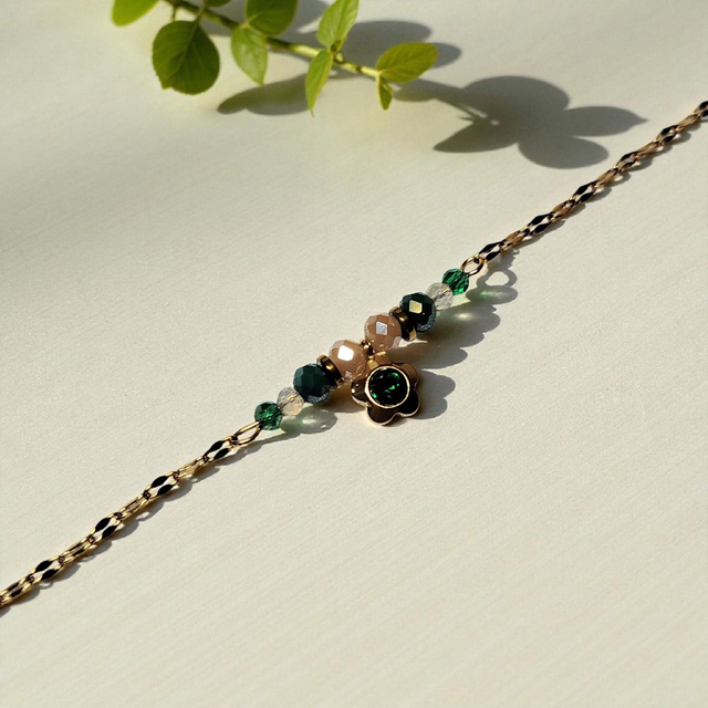 Bracelet acier inoxydable vert foncé et doré