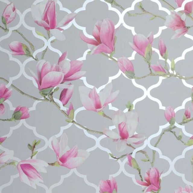 Magnolia Trellis Grey &amp; Pink - Arthouse - 908000