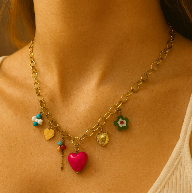 Ketting roze hart goud