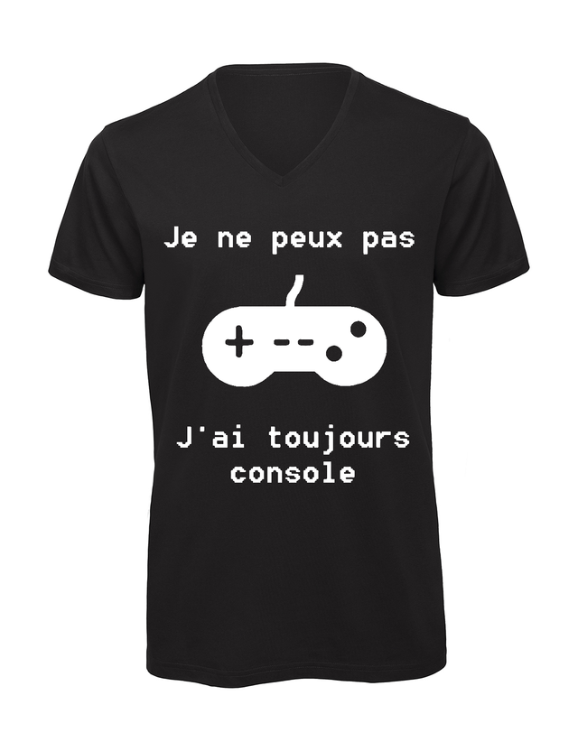 T-shirt homme col v &quot;Je peux pas j&#039;ai toujours console&quot;