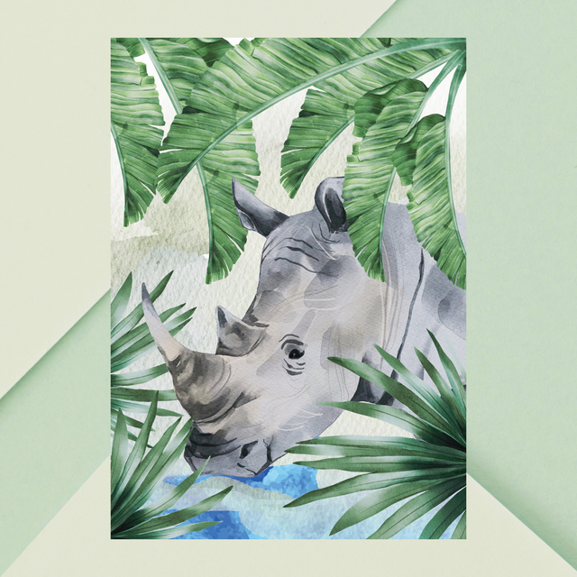 Impression de Rhinocéros Buveur dans un Ruisseau - Décoration Murale Sauvage / Rhino Drinking in a Stream Art Print - Wild Wall Decor