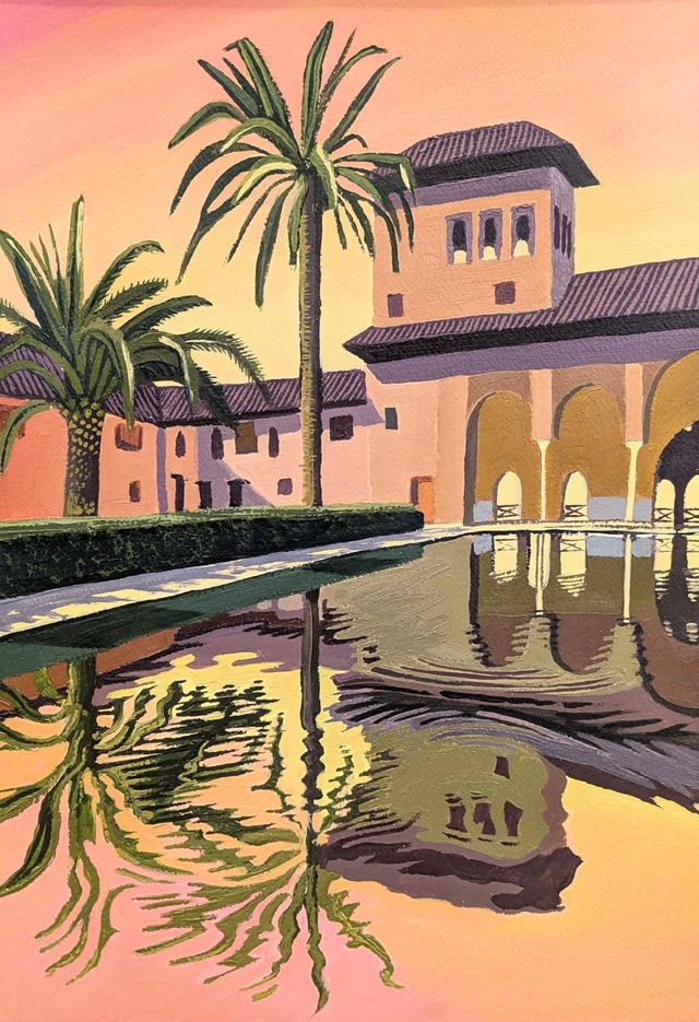 Alhambra Garden, Granada, Spain - original painting